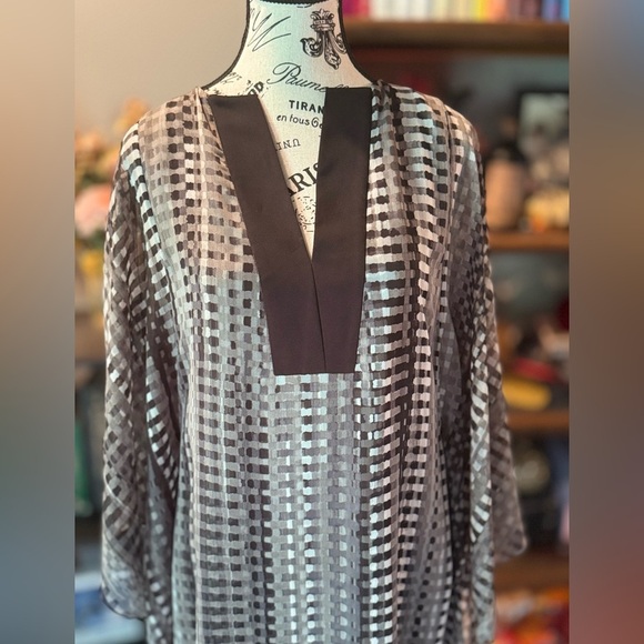 Halston Heritage Sz Small Mini Caftan Black Pixel Print MSRP $375 - Picture 3 of 8